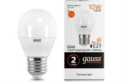 Лампа GAUSS LED Elementary Шар 10W 710lm E27 3000K 53210 - фото 101042