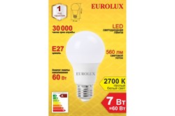 Лампа светодиодная EUROLUX LL-E-A60-7W-230-2,7K-E27 арт.76/2/11 - фото 101221