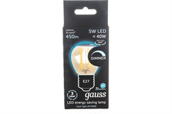 Лампа GAUSS LED Filament Шар 5W E27 450Lm 4100K диммируемая 105802205-D - фото 101363