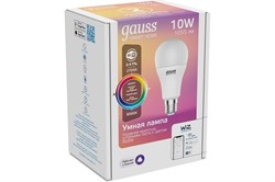 Лампа Gauss LED Smart Home A60 10W 1055Lm 2700-6500K E27 RGBW+изм.цвет.темп.+диммир 1/10/40 1180112 - фото 101418