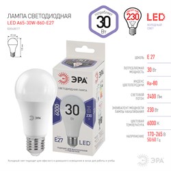 Лампа светодиодная ЭРА LED Стандарт A65-30W-860-E27 - фото 121858