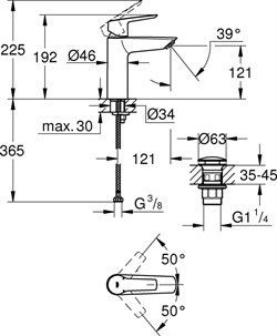 Смеситель GROHE Start 2021 однорычажный для раковины 1/2 размер M, с нажимным дон. клапаном,черн мат - фото 122153