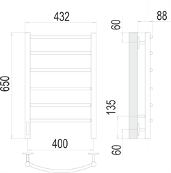 Полотенцесушитель ТЕРМИНУС Классик П6 400*650 электро слева (quick touch) - фото 124674