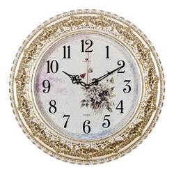 Часы настенные РУБИН Полевые цветы круг d38см, корпус белый с золотом 3825-003 (5) - фото 126439