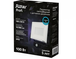 Прожектор светодиодный RITTER PROFI 100Вт 6500К 10000Lm IP65 230В с датчиком движения,черный 53424 6 - фото 128443