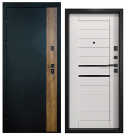 Дверь металлическая РОДИНА Wood 860*2050 левая Черный лофт/Дуб Крафт табачный/ясень белый - фото 132857