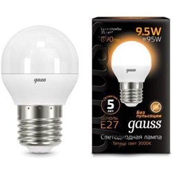 Лампа GAUSS LED Шар 9,5W 890Lm E27 3000K 105102110 - фото 134526