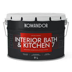 Краска полиакриловая матовая KOMANDOR INTERIOR BATH&KITCHEN 7 база А 9,0л TAL-85 - фото 136844