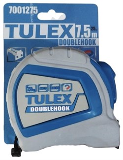 Рулетка TULEX DOUBLEHOOK нейлон, ударопрочный обрез.корпус,автофиксация, 2-й магн.зацеп 7,5м 7001275 - фото 137325