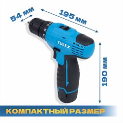 Дрель-шуруповерт TULEX 2-х скоростная, Li-Ion, реверс, 17+1, БЗУ, 10мм,0-400 и 0-1400об/мин,2А/ч,12В - фото 141359