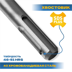 Бур TULEX по бетону, 4 резца YG8C, 40 Cr-V, 46-51 HRS, хвостовик SDS-Plus, 110*8мм 6024-110-08 - фото 142727
