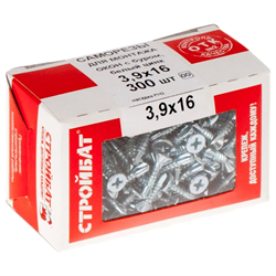 Саморезы СТРОЙБАТ для монт.окон с буром 3,9x16 (белый цинк 300 шт) 275410 - фото 142845