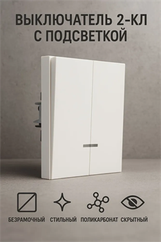Выключатель NEXON 2-кл, с подсветкой, белый 80-B1-EK21DKZ - фото 144707