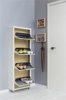 Шкаф для обуви АЙРОН Люкс 4-х секционный (Белый шагрень/зеркало) - фото 144722