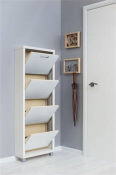 Шкаф для обуви АЙРОН Люкс 4-х секционный (Белый шагрень/зеркало) - фото 144723