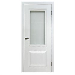 Полотно ЛЕСКОМ дверное Экшпон S-2 эмалит белый, стекло гравировка решетка 80 - фото 144918