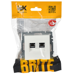 Розетка BRITE двойная компьютерная RJ45 кат.5E белая BR-K20-1-K01 - фото 145097