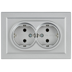 Розетка BRITE двойная с з/к, без з/ш 16А в сборе, алюминий BR-R21-16-K47-F - фото 145110