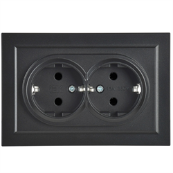 Розетка BRITE двойная с з/к, без з/ш 16А в сборе, черный BR-R21-16-K02-F - фото 145116