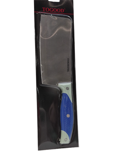 Нож QIAN SHUENN кухонный широкий для рубки мяса, нерж. сталь,сине-серая резиновая ручка 151108 - фото 145169