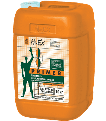 Грунтовка ALINEX Primer для стен и потолков,полимерная,морозостойкая 10кг - фото 33606