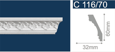 Плинтус СОЛИД потолочный 2,0м С116/70 белый 32мм*60мм (1уп-50 шт) - фото 34541