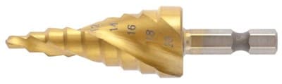 Сверло MATRIX ступенчатое 4-6-8-10-12-14-16-18-20 мм, HSS, спиральный проф., шестигр.хвостовик 72356 - фото 36228