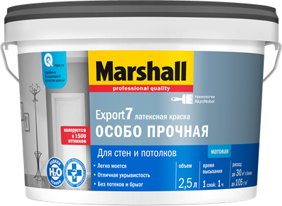 Краска водоэмульсионная MARSHALL EXPORT-7 матлатексная база С 2,5л 5252559 - фото 39093
