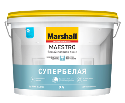 Краска водоэмульсионная MARSHALL MAESTRO Белый потолок люкс 9л - фото 39102