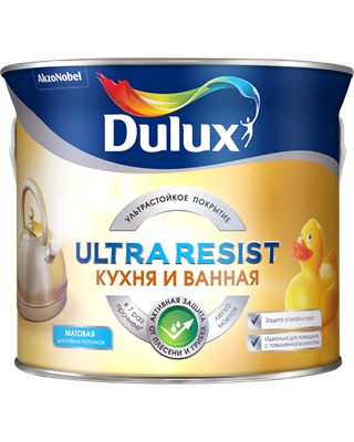 Краска Dulux Ultra Resist Кухня и ванная мат база C 2,25л 5255572 - фото 39374