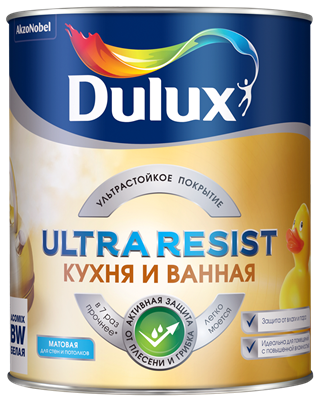 Краска Dulux Ultra Resist Кухня и ванная мат 1л 5255520/5757360 - фото 39376