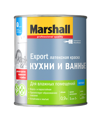 Краска водоэмульсионная MARSHALL для кухни и ванны латексная BW 0,9л - фото 39558