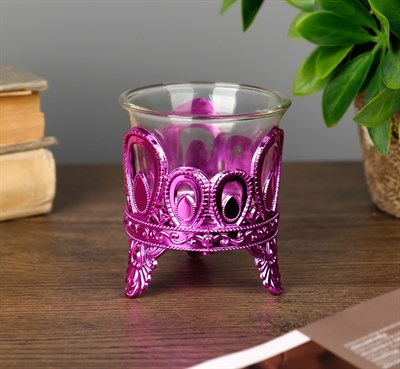 Подсвечник пластик, стекло на 1 свечу Капельки розовые 7*6*6см 4757294 - фото 58241
