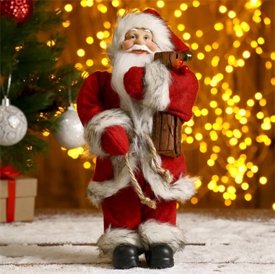 Дед Мороз в красной шубке с брёвнышком 29см 3555414 - фото 61304