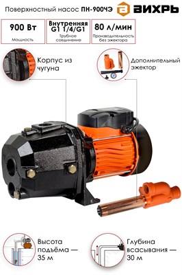 Насос ВИХРЬ поверхностный ПН-900 - фото 63615