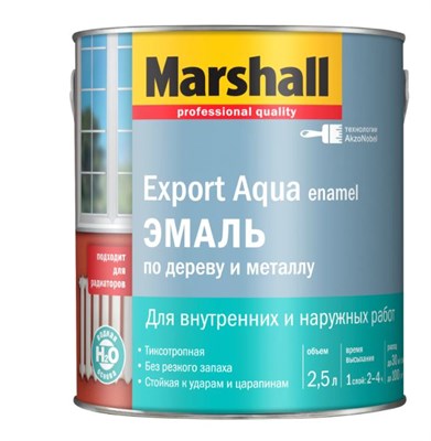 Эмаль водная MARSHALL EXPORT Aqua черная полуматовая 2,5л 5235343 - фото 64366