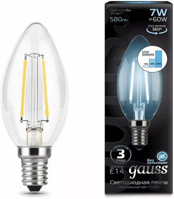 Лампа Gauss LED Filament Свеча E14 7W 580Lm 4100K 103801207 - фото 65379