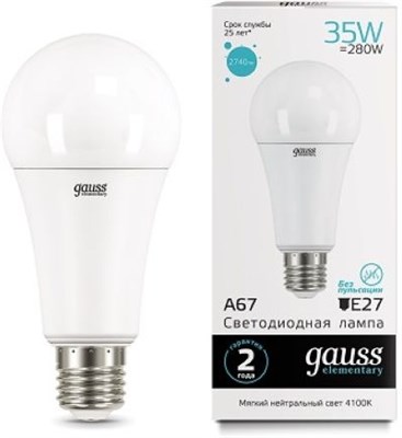 Лампа GAUSS LED Filament A67 35W 2740Lm 4100К Е27 70225 - фото 65685
