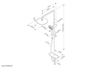 Душевая система AM.PM Like:верх.душ. d250мм,руч.душ 120мм, штанга1030-1460мм, 3 функции F0780200 - фото 66797