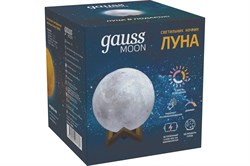 Светильник Gauss настольный NN001 3D Луна 1W 5V Li-ion 450mA D10см белый LED 1/6/24 NN001 - фото 78413