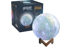 Светильник Gauss настольный NN003 3D Луна 1W RGB 5V Li-ion 450mA D15см цветной c пультом LED 1/6/12 - фото 78415