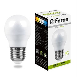Лампа светодиодная FERON 7W 230V E27 4000K G45 25482 - фото 82828