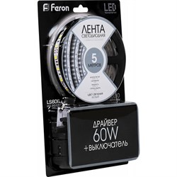 Лента Feron светодиодная 30SMD(5050)m 7,2W/m12V 5m белый, на белом основании LS606 27641 - фото 82870