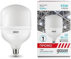 Лампа GAUSS LED Elementary T160 Promo E27/E40 55W 4100K 60426 - фото 83220