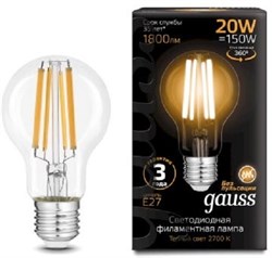 Лампа GAUSS LED Filament A60 20W 1800Lm 2700К Е27 102902120 - фото 83260