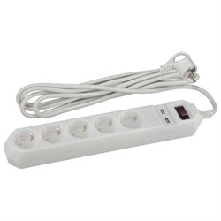 Фильтр сетевой ЭРА USF 5es-1,5m-USB-W бел/зазем/выкл 3*0,75мм 6981 - фото 85641