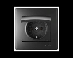 Розетка LESYA с/з с крышкой керамика черный бархат мат. 705-4242-123 - фото 85717