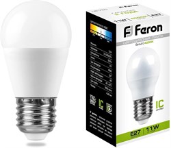 Лампа светодиодная Feron LB-750 Шар G45 11W 230V E27 4000К 25950 - фото 86915