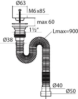 Сифон МИНИ гофрированный 1 1/4*63, с гофротрубой 40/50*800мм VG-327/30770327 - фото 87086
