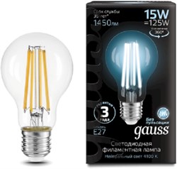 Лампа Gauss LED Filament A60 15W 1450Lm 4100К Е27 102902215 - фото 87339
